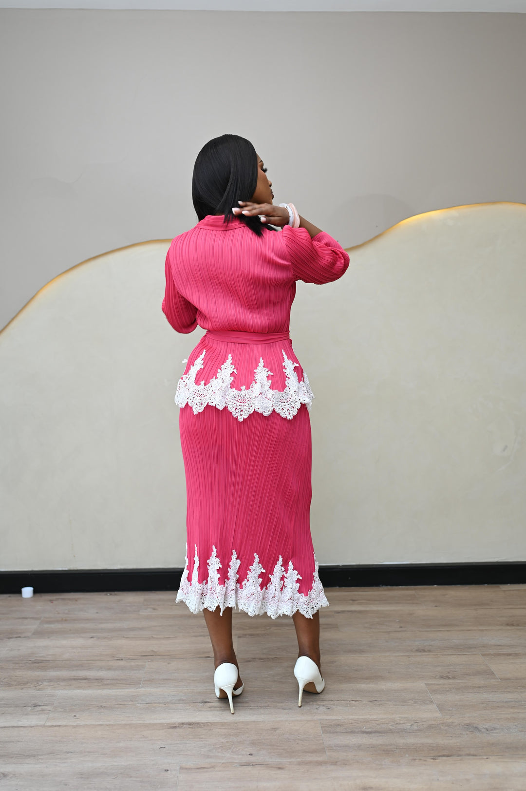 Dentelle Ardente Set in pink, back view