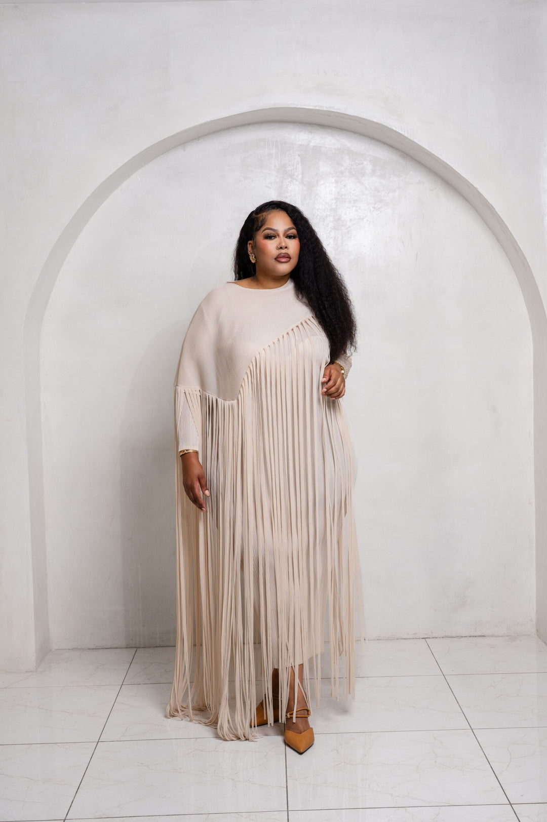 Beige Fringe Gown