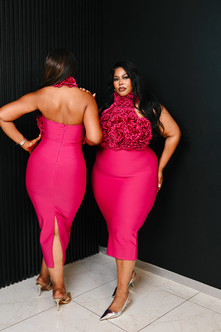 Magenta Bloom Statement Midi