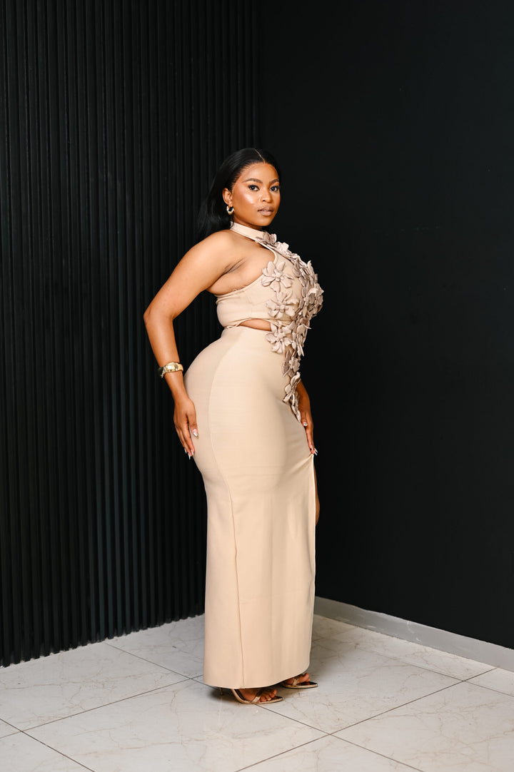 The Nude Petal Halter Dress