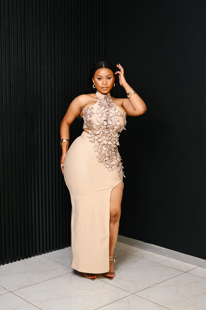 The Nude Petal Halter Dress