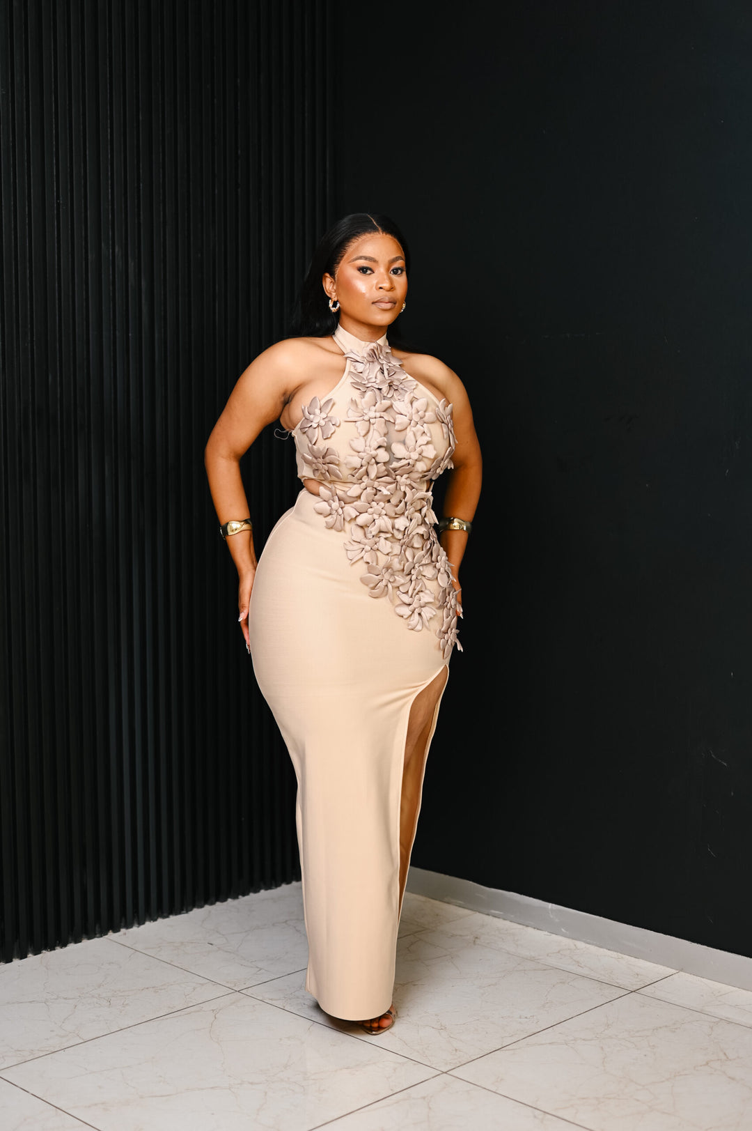 The Nude Petal Halter Dress