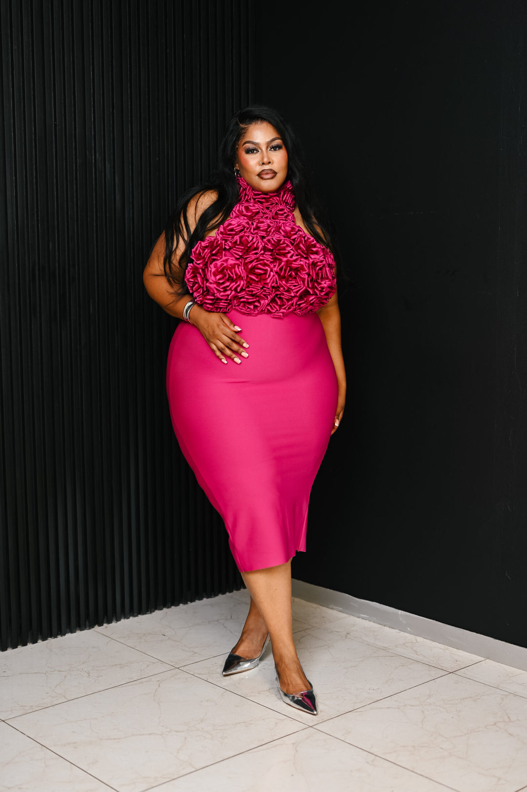Magenta Bloom Statement Midi