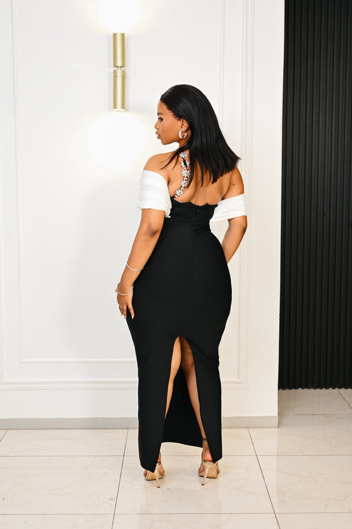 Midnight Swan Off-The-Shoulder Dress