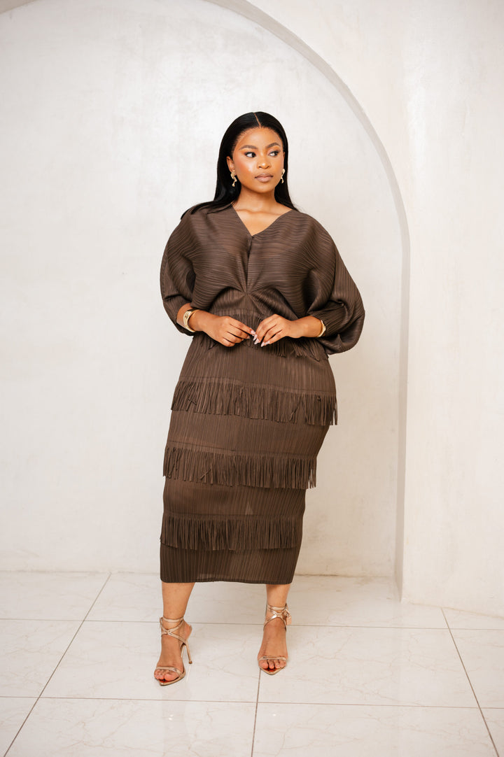 Cocoa Cascade Fringe Dress