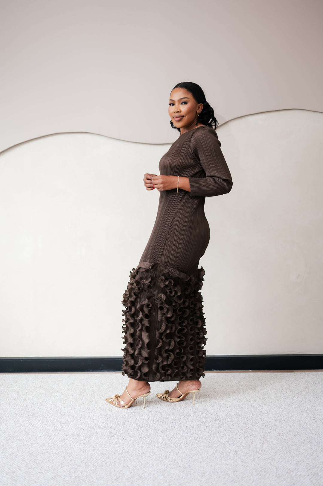 One Arm Ruffle Dress