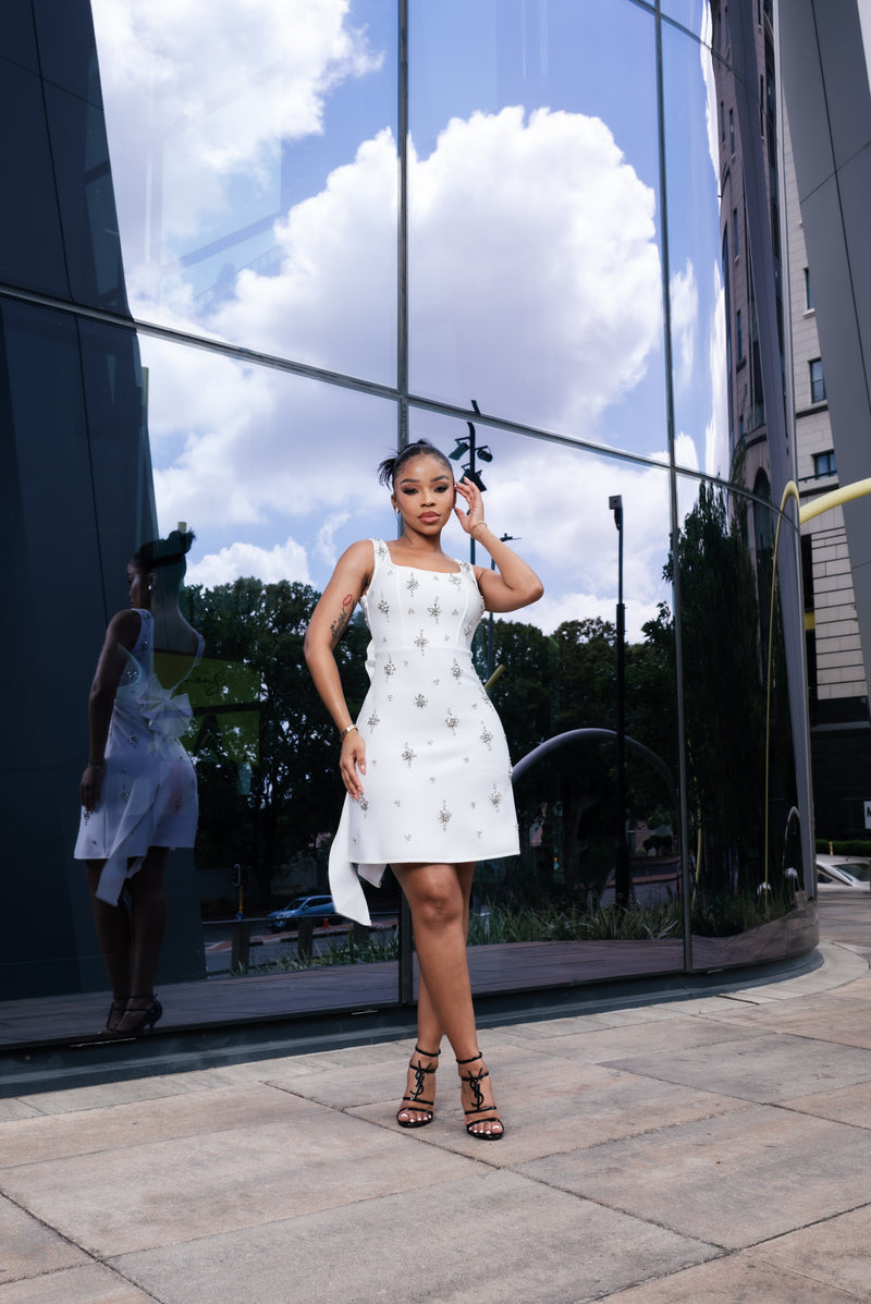 White Rosey Bow Dress