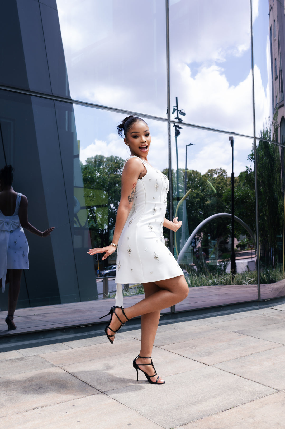 White Rosey Bow Dress
