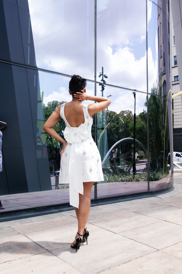 White Rosey Bow Dress