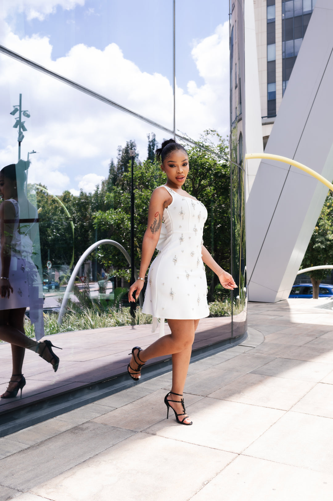 White Rosey Bow Dress