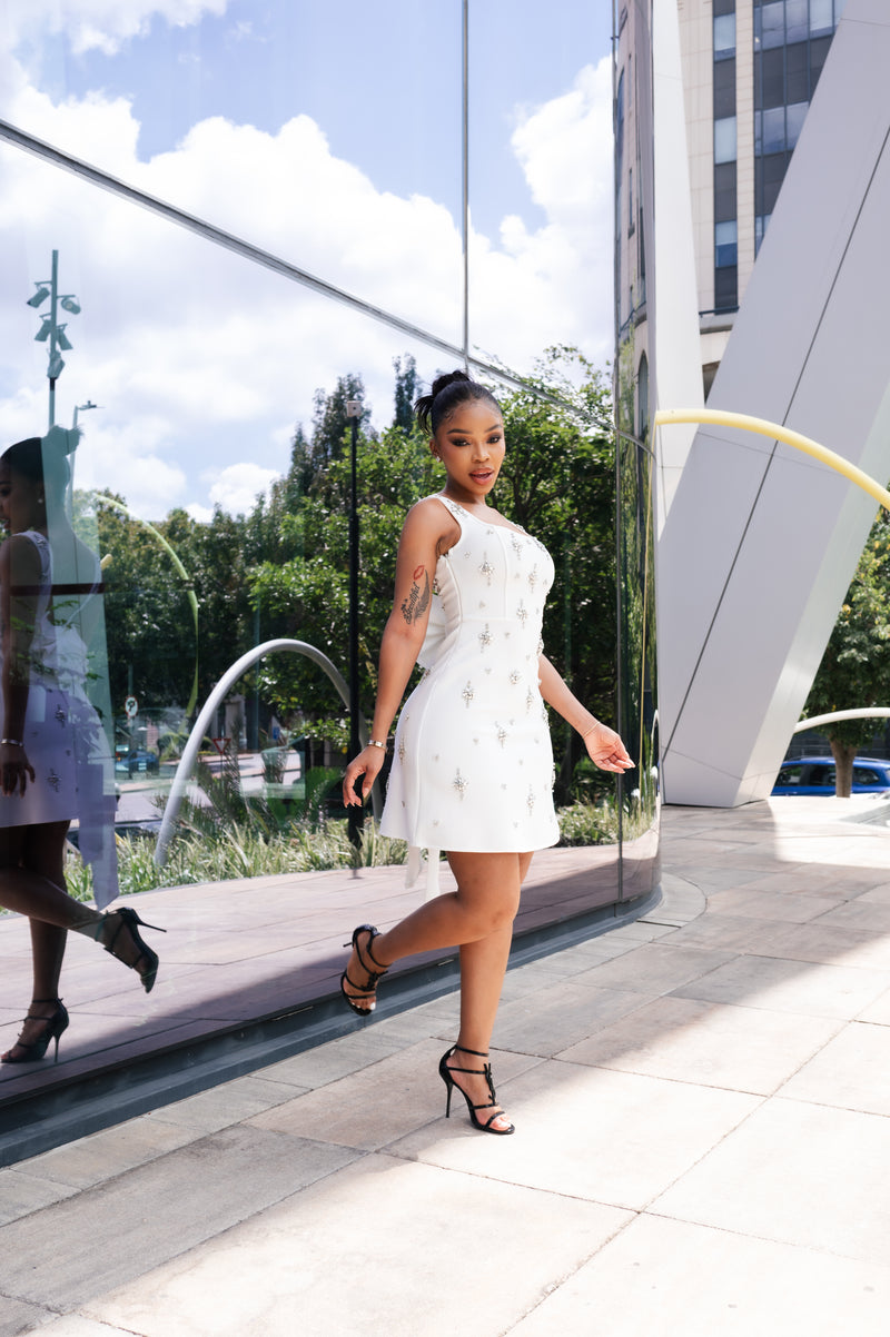 White Rosey Bow Dress