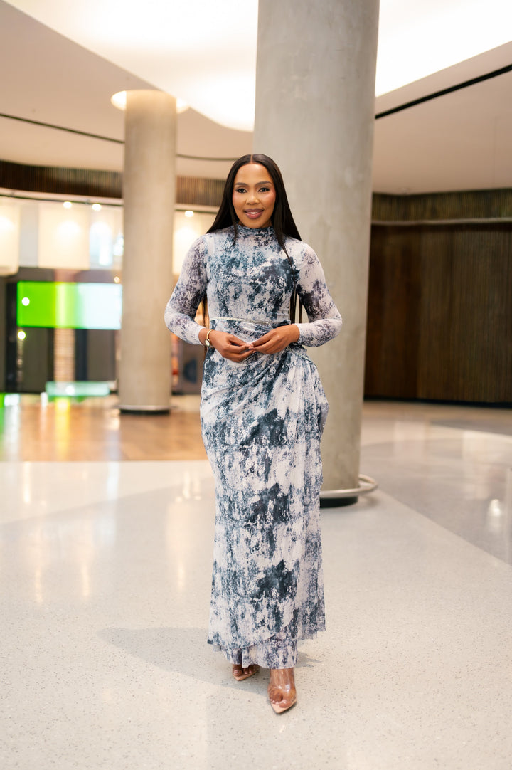 Lucienne Dress in Blue and White