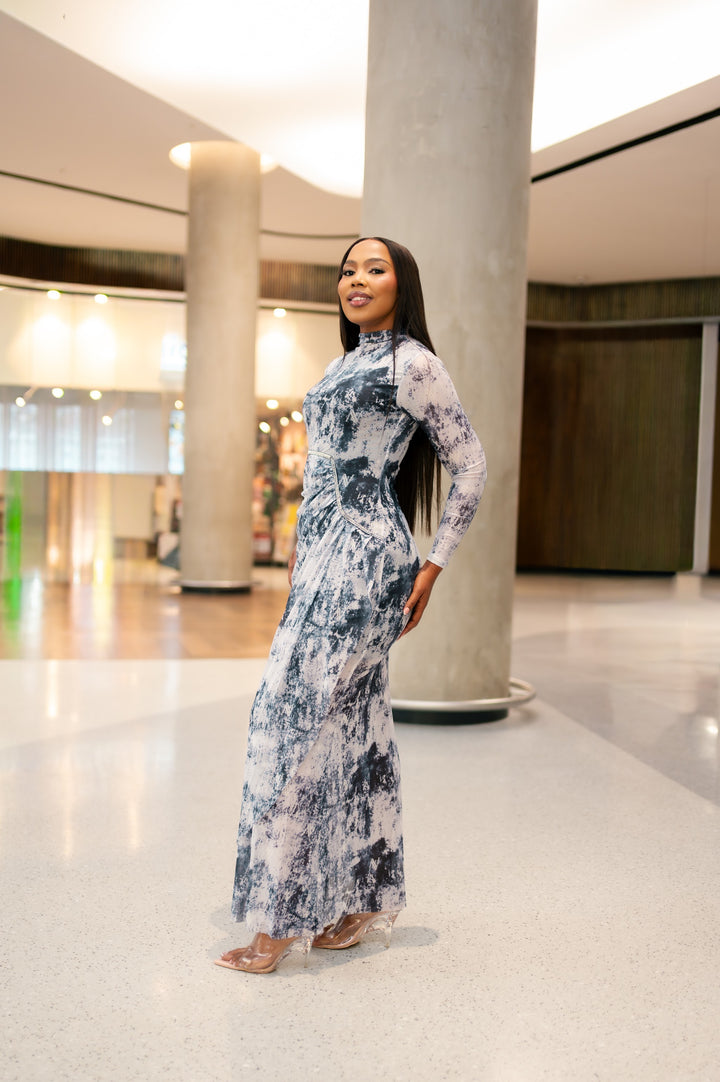 Lucienne Dress in Blue and White