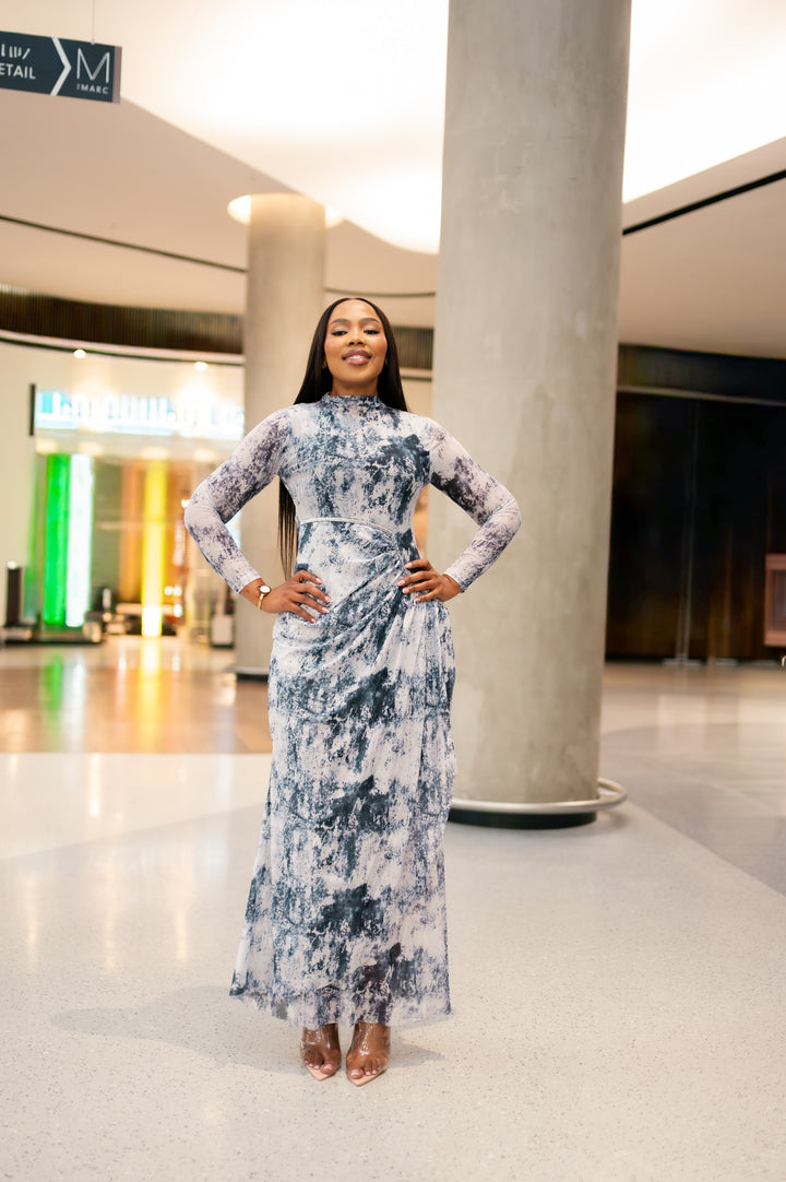 Lucienne Dress in Blue and White