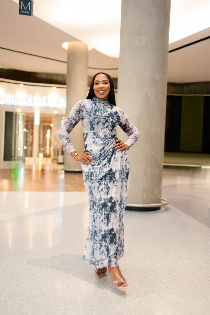 Lucienne Dress in Blue and White
