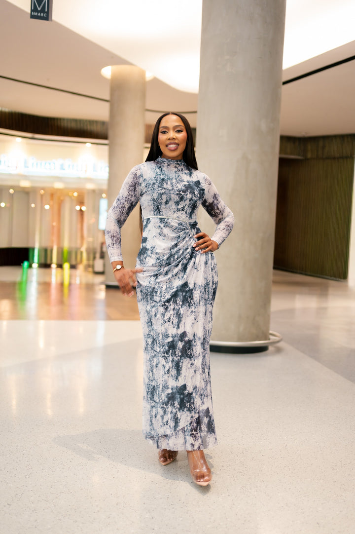 Lucienne Dress in Blue and White