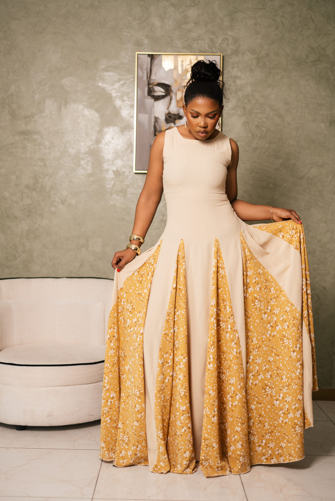 honeycomb floral gown
