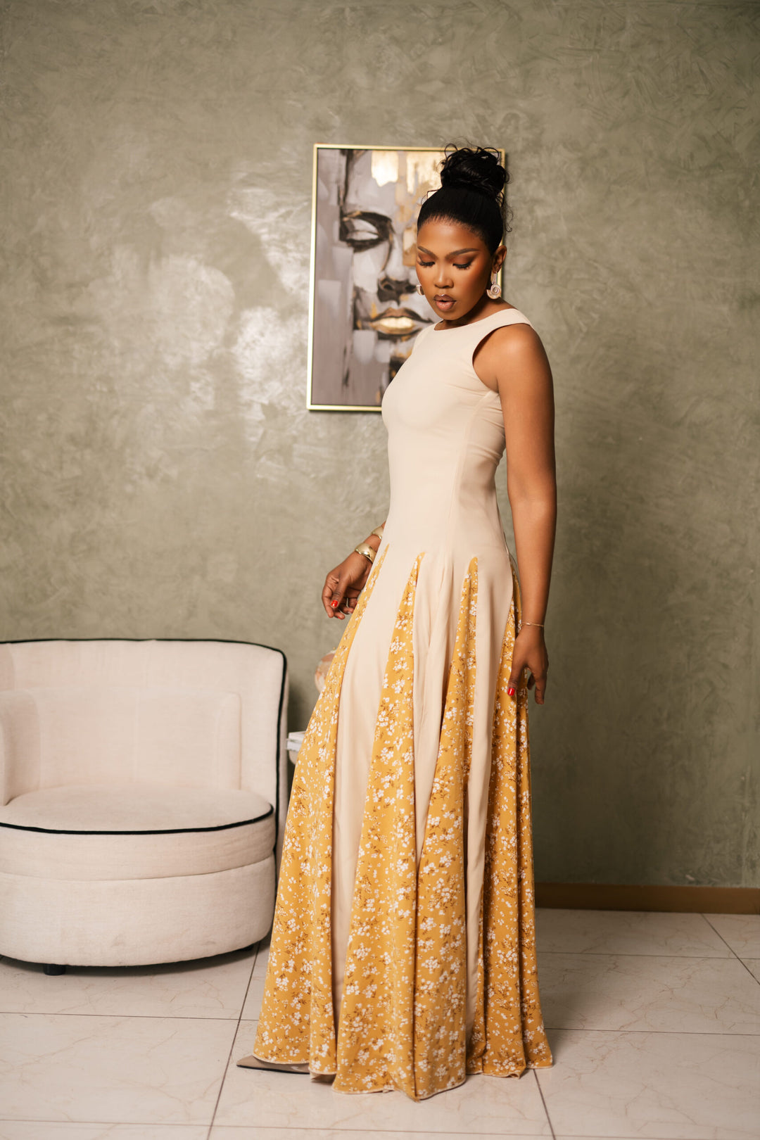 honeycomb floral gown